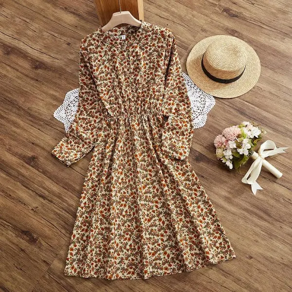  Women's Vintage Mid-length Prairie Style Dress